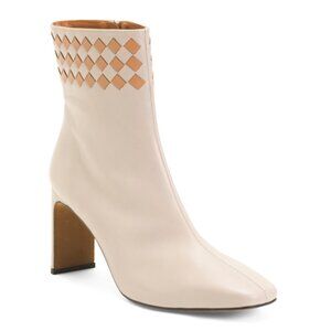 ANGEL ALARCON Nude Beige Made In Spain Leather Heeled Booties